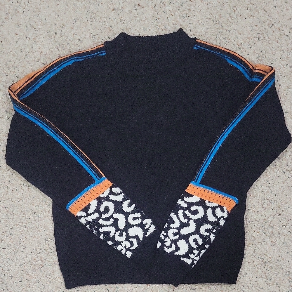 Adore Women's Sweater in Black with Blue and Orange Accents
